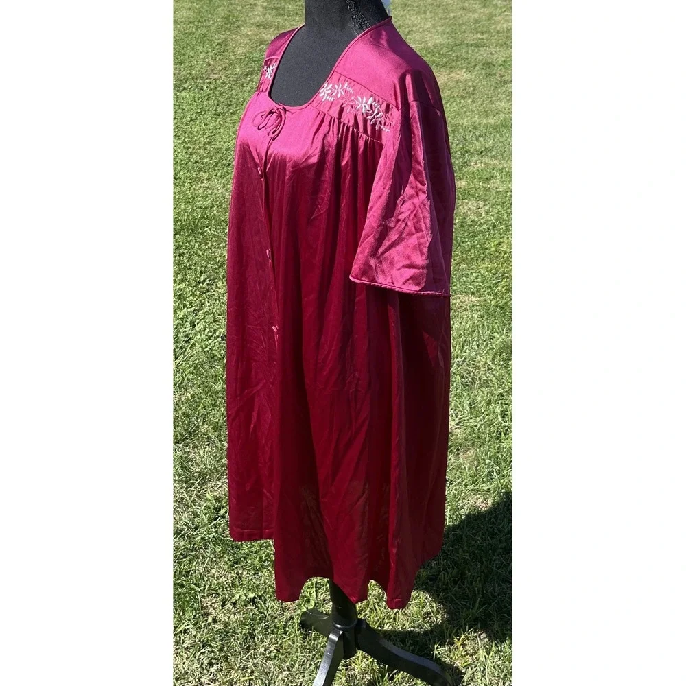 Vintage JCPenney Nightgown Robe Set Womens XXL Burgundy Embroidered Made USA 90s